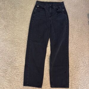 American Eagle High-Rise Ankle Straight Jeans Women 10 Black washed distressed